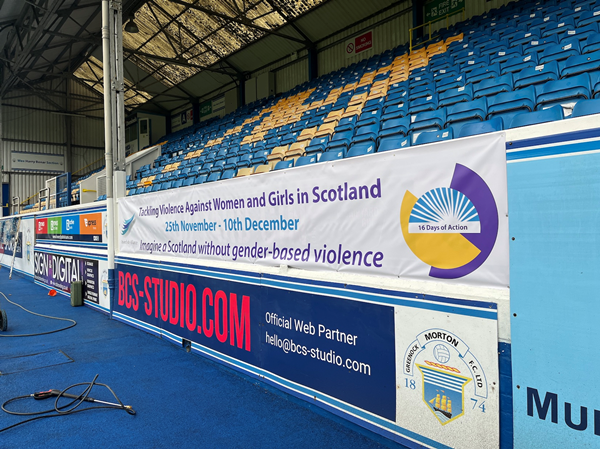 16 Days Banner Displayed At Cappielow Stadium